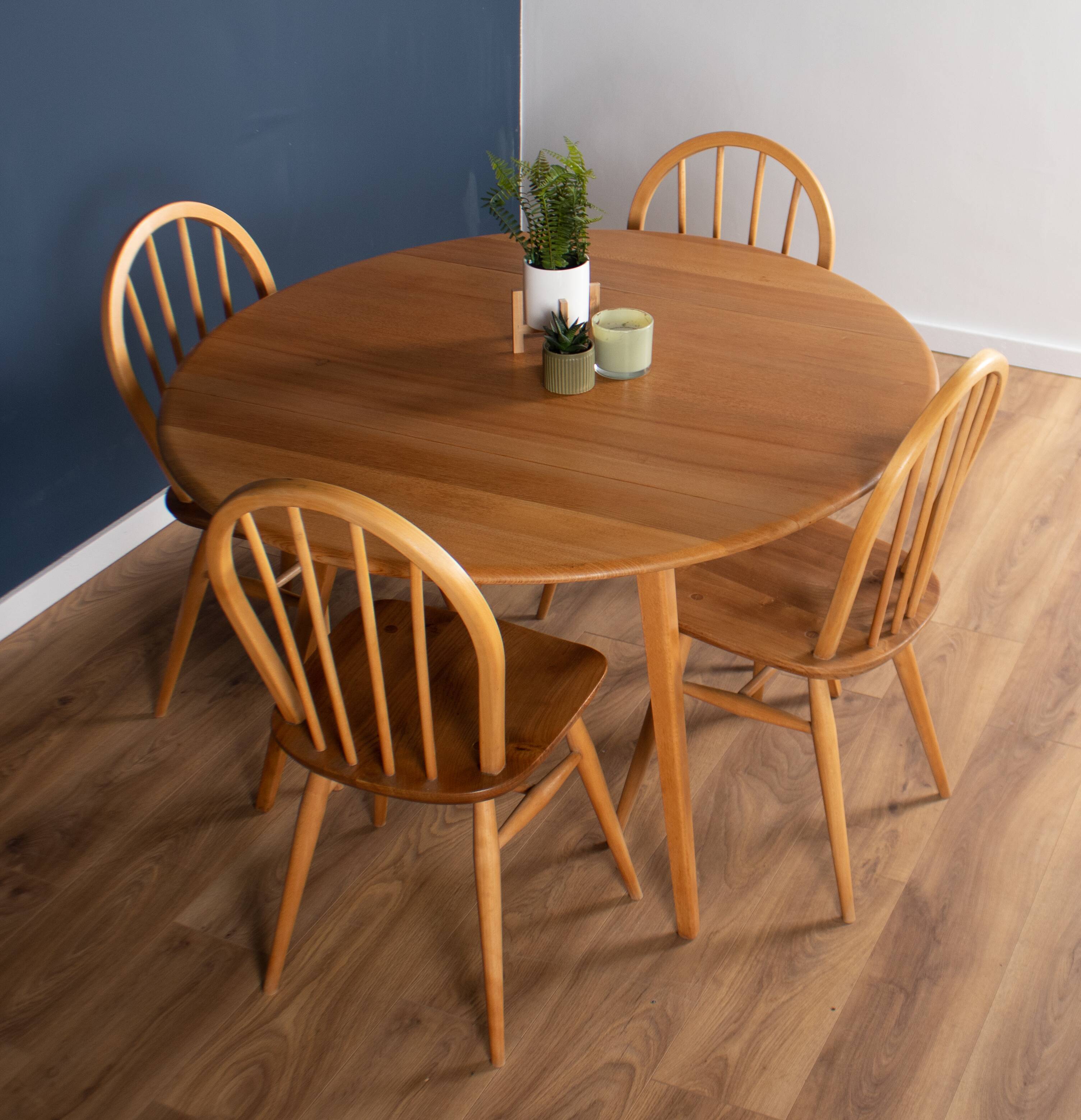 Blonde Ercol 384 Windsor Drop Leaf Table And Four 4 Model 400 Kitchen Chairs