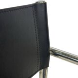 Tabouret de bar vintage en cuir noir et chrome, Italie