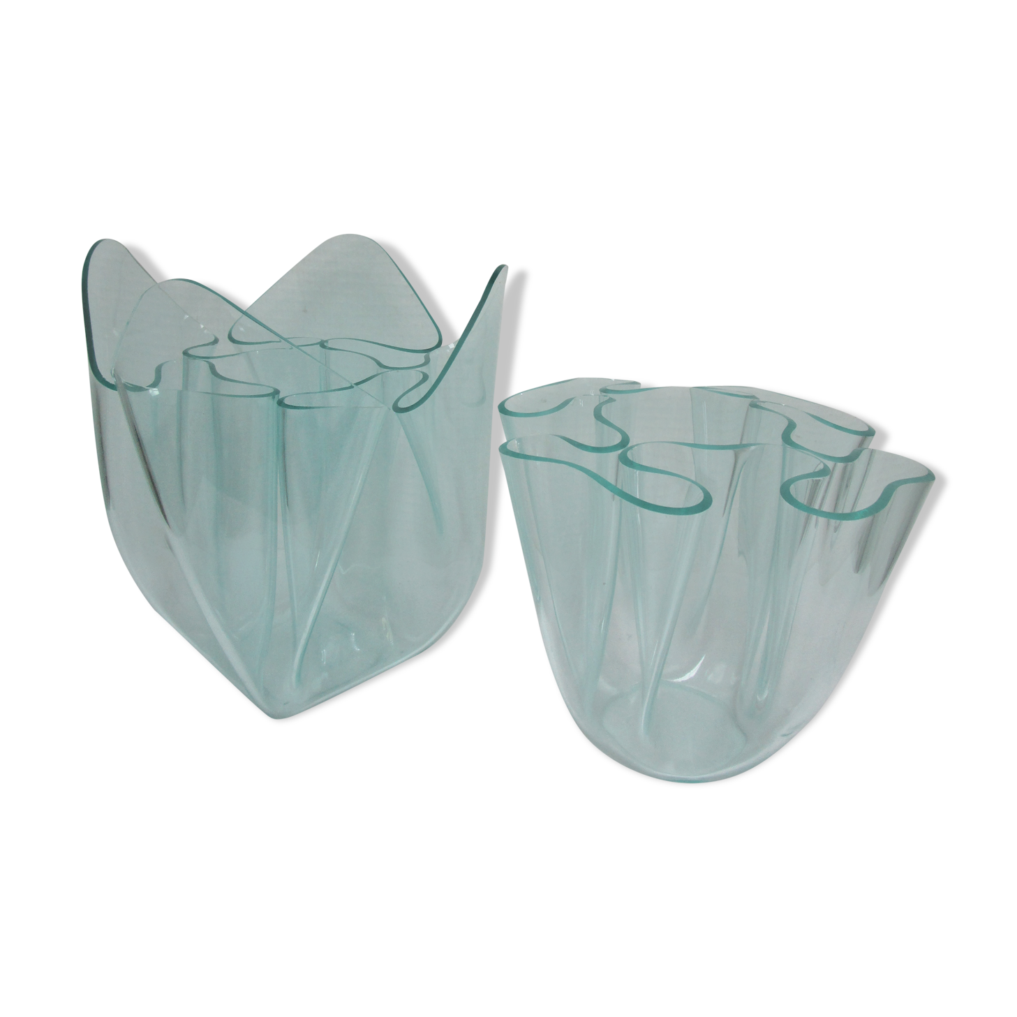 Two vases handkerchiefs Guzzini plexiglass lucite design 70s