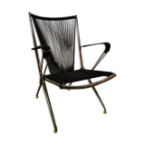 Chromed metal armchair with black scoubidous 1960