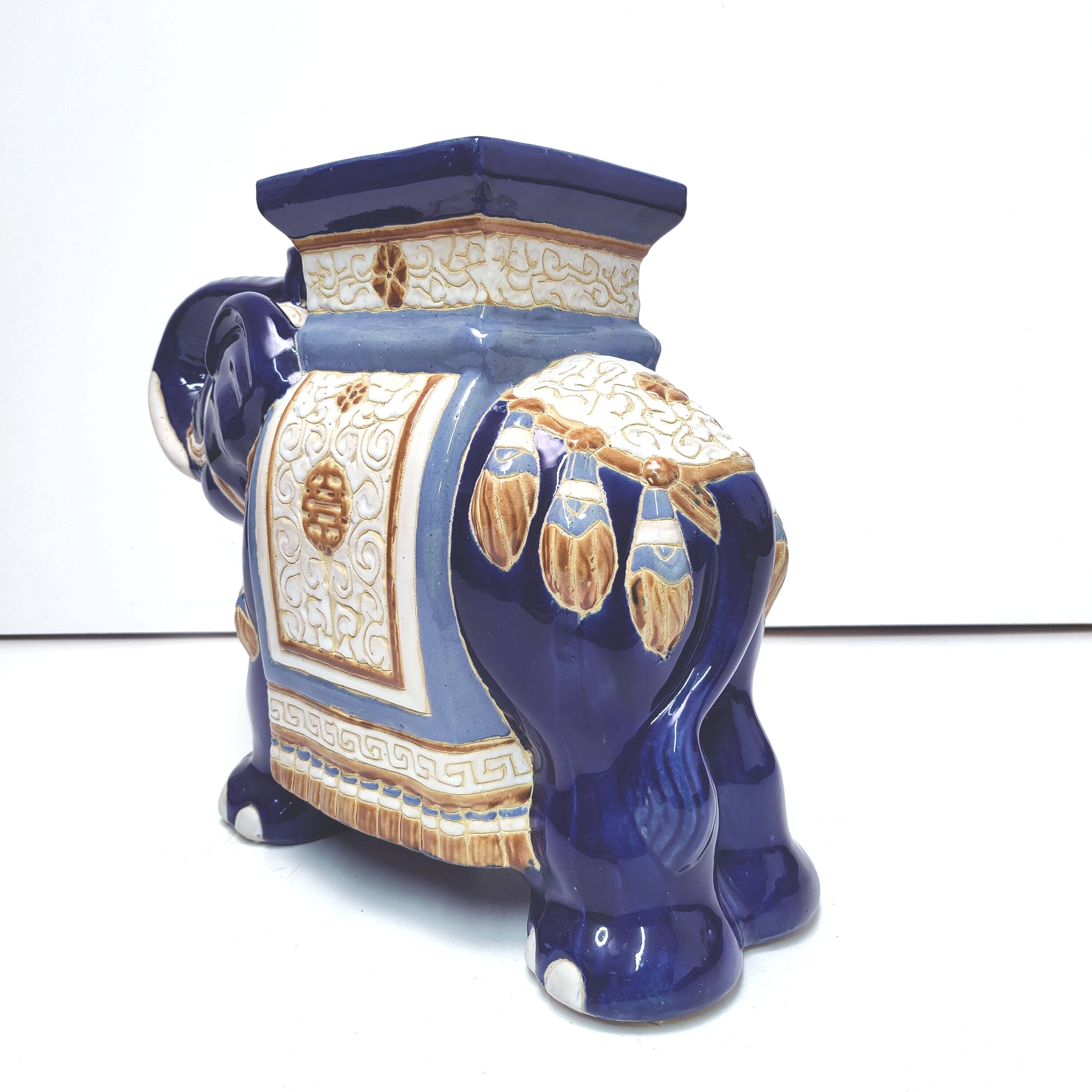 Large ceramic elephant blue plant holder