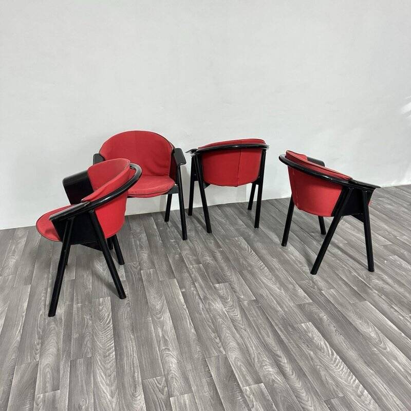 Modern Chairs in Lacquered Wood and Fabric from Pozzi & Verga, 1970s, Set of 4