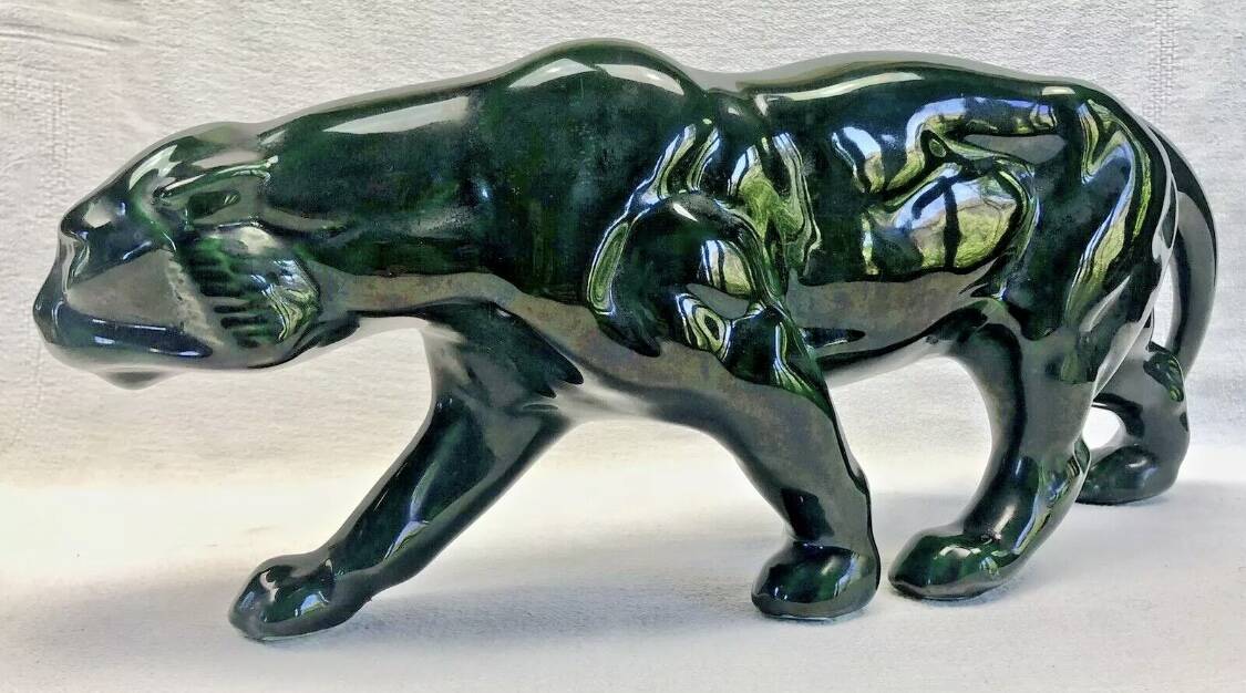 Ancienne statue statue lionne tigre Art Déco 1930 craquelé Saint Clément