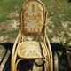 Set of 2 bamboo rocking chairs, yellow fabric with arabesques