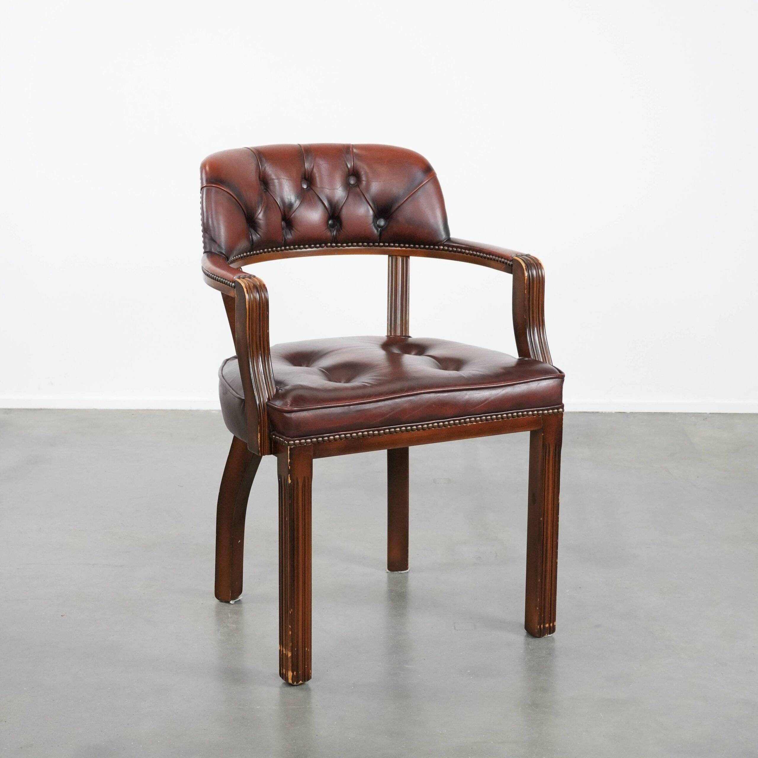 Dark brown cowhide Chesterfield dining/side/desk chair in English style