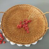 Old woven wicker fruit basket, wicker bread basket, round wicker wicker basket