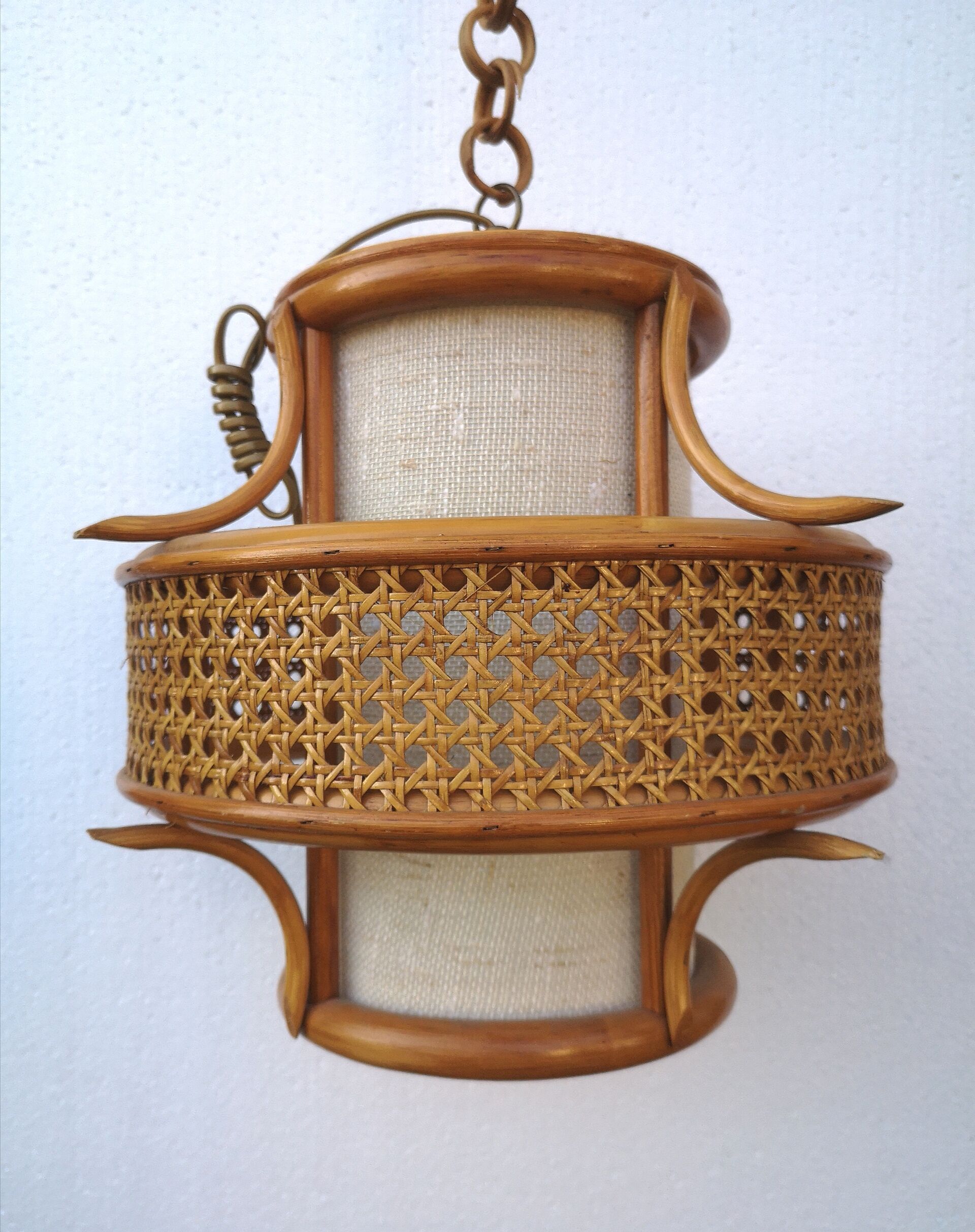 Vintage rattan and canning chandelier