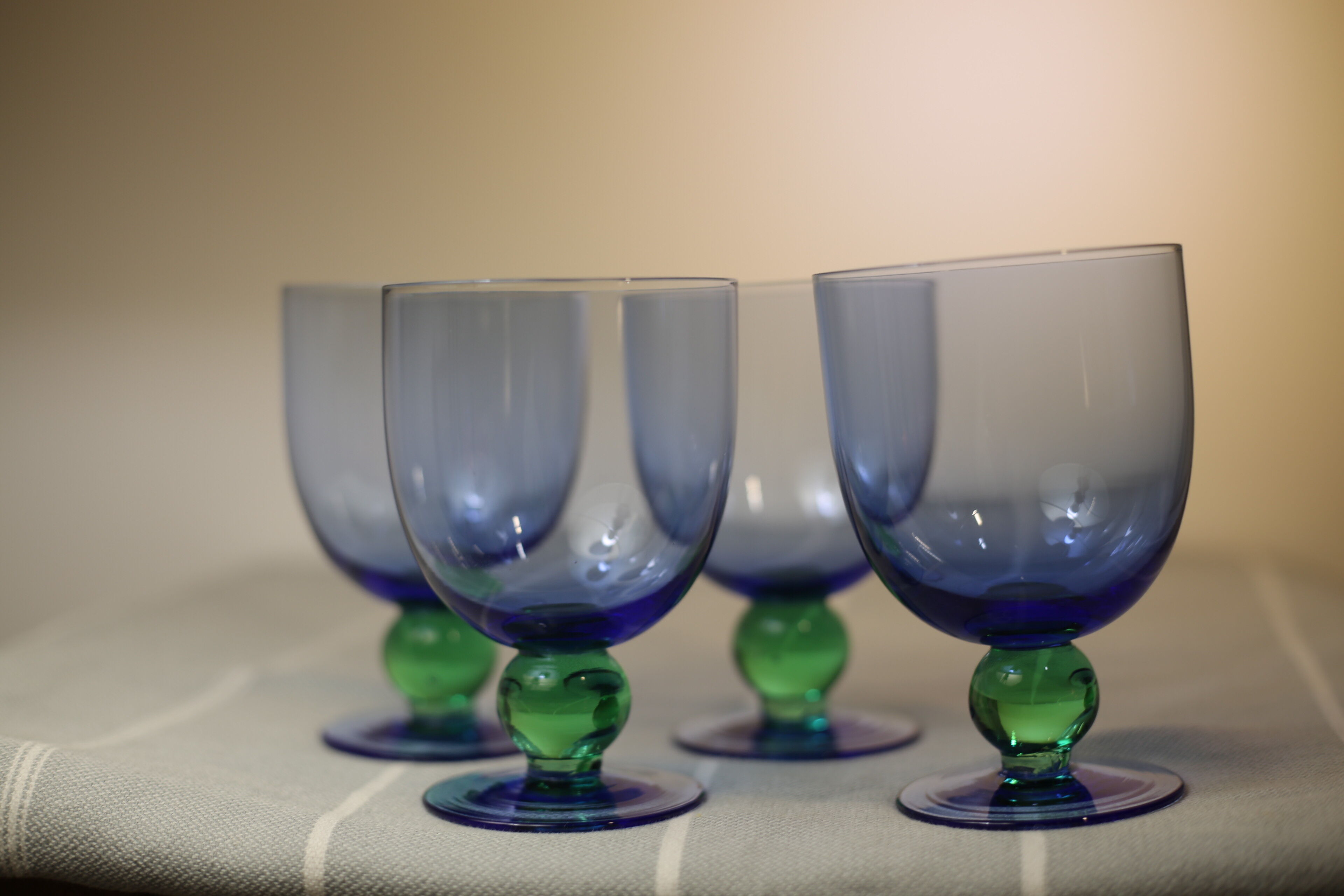 Fine vintage blue and green foot glasses