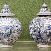 Pair of covered vases, Delft, 18th century, Willem Van der Kool