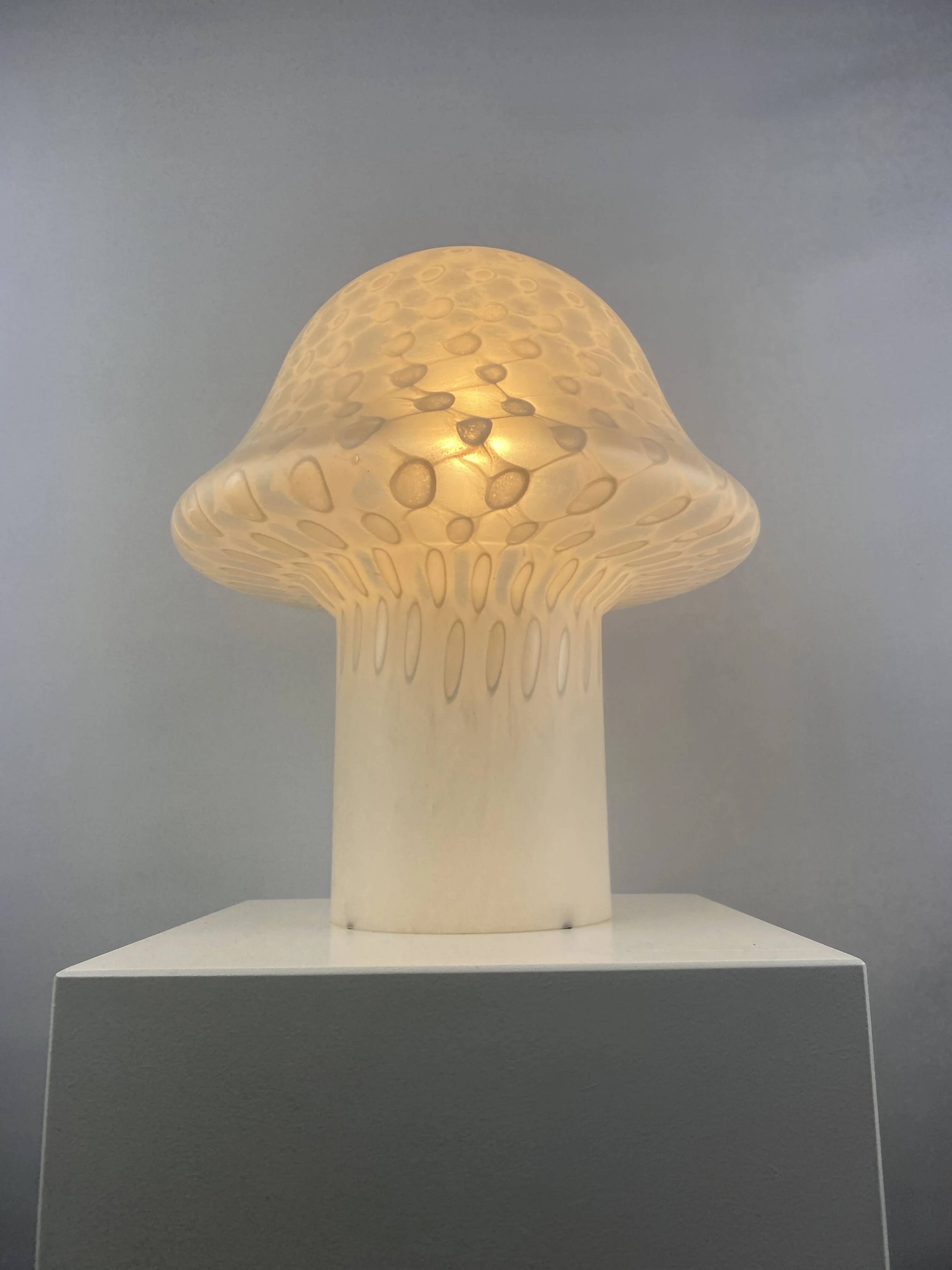 Large XL mushroom table lamp in white glass by Peill and Putzler 1970