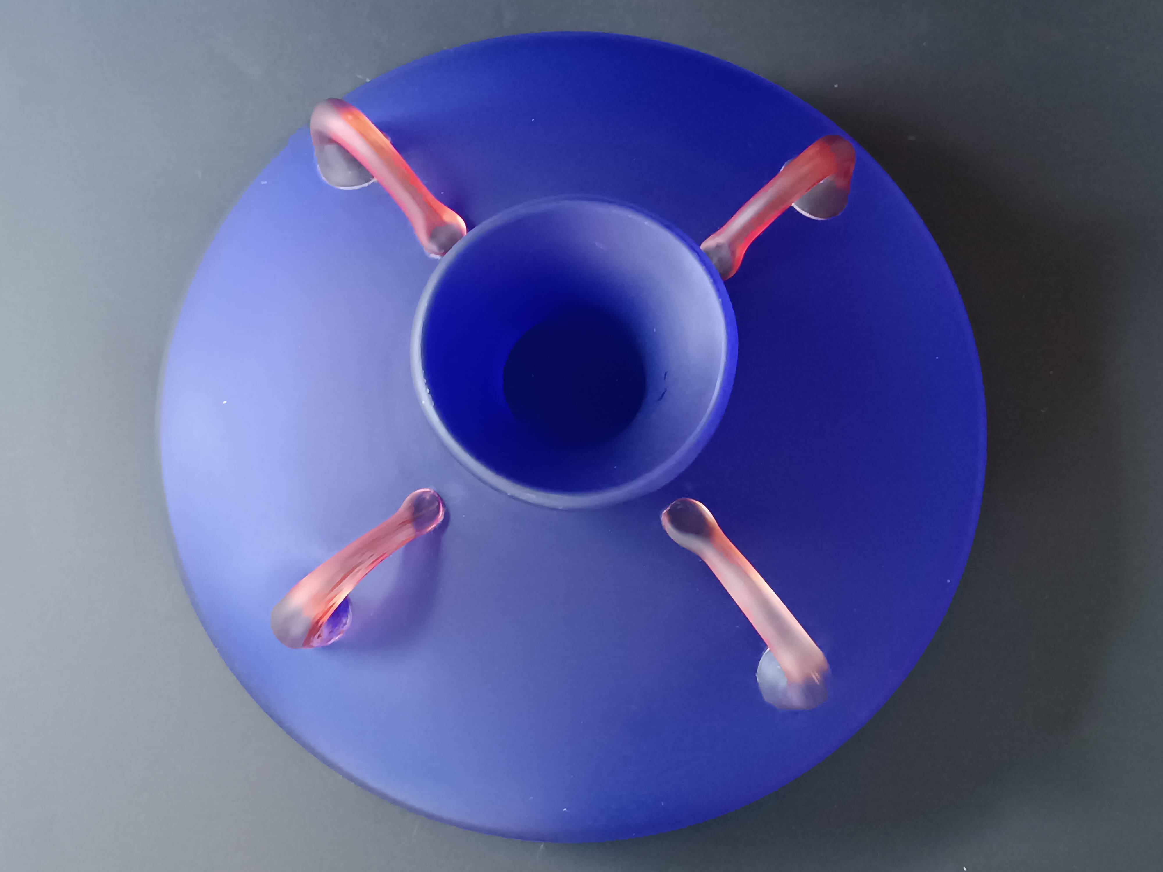 Murano indigo blue blown glass amphora shaped vase 1980