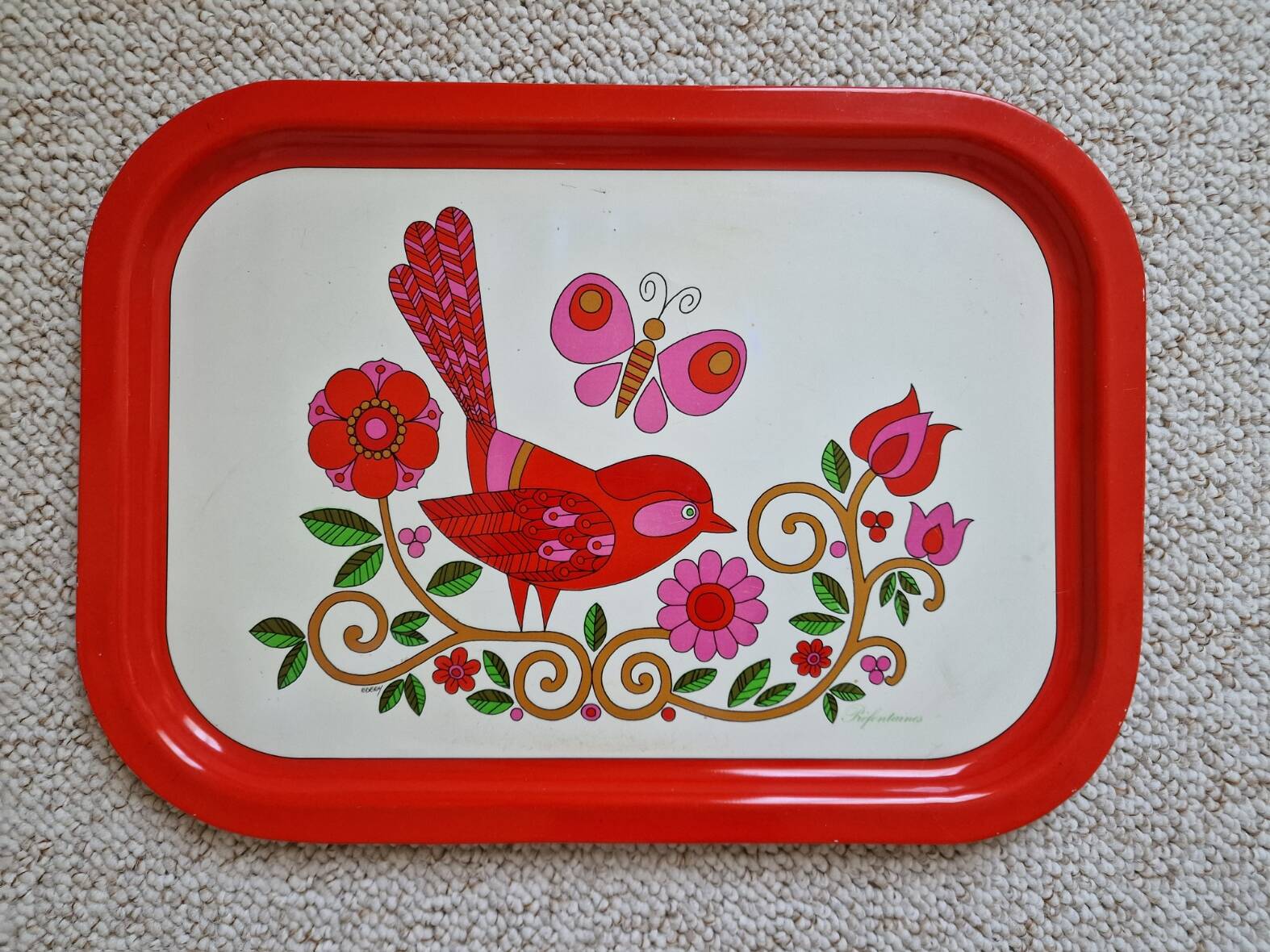 Vintage rectangular metal tray Préfontaines by Edery
