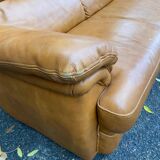Large 6-seater corner sofa in cognac brown genuine leather