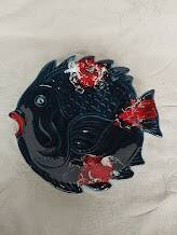 Plat poisson vintage Vallauris – Céramique – 45 cm – Années 60