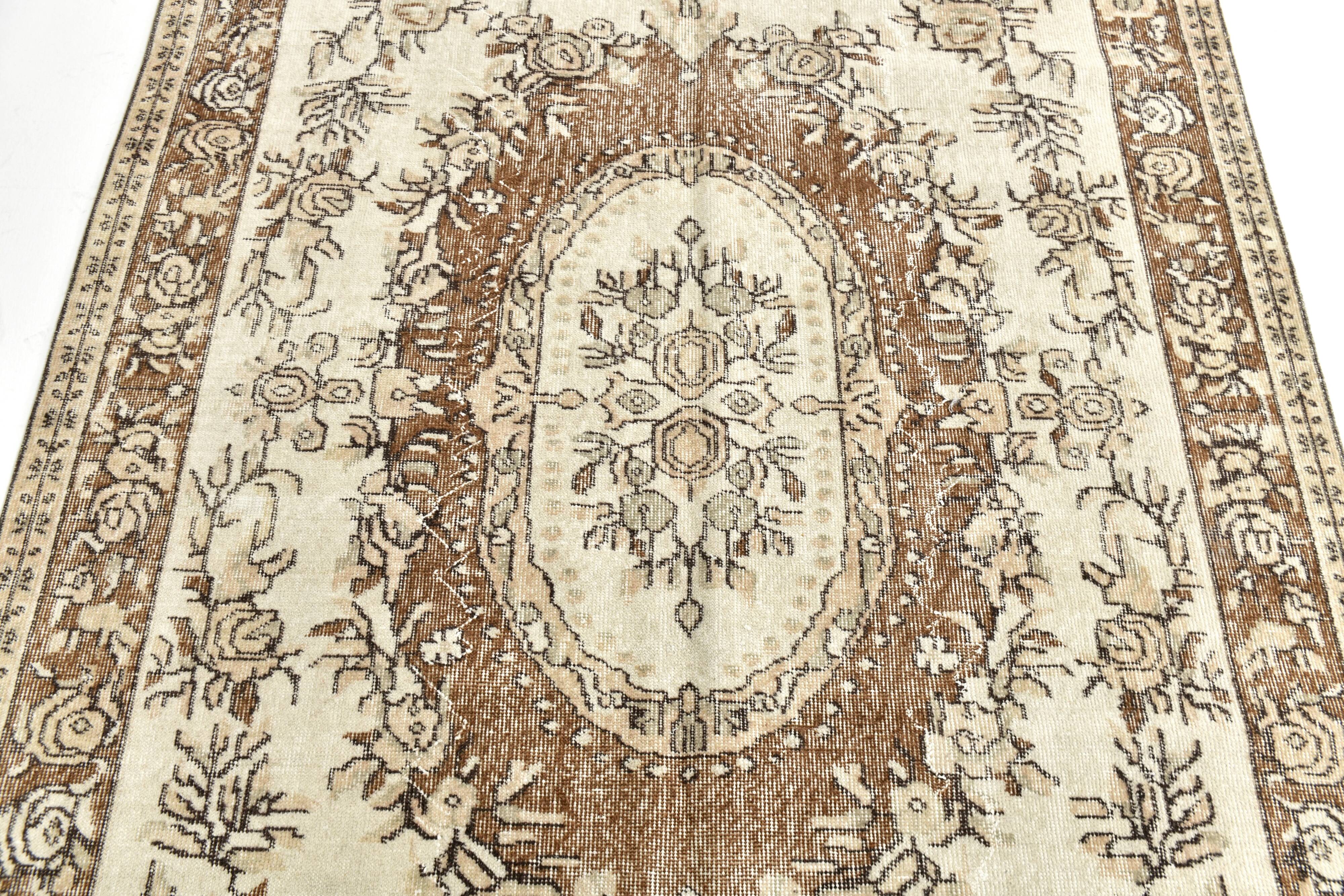 6x10 Turkish Cream & Brown Oriental Vintage Rug, 177x296Cm
