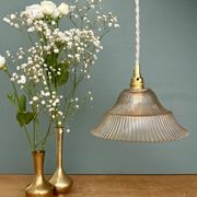 Vintage amber ribbed glass lampshade pendant light
