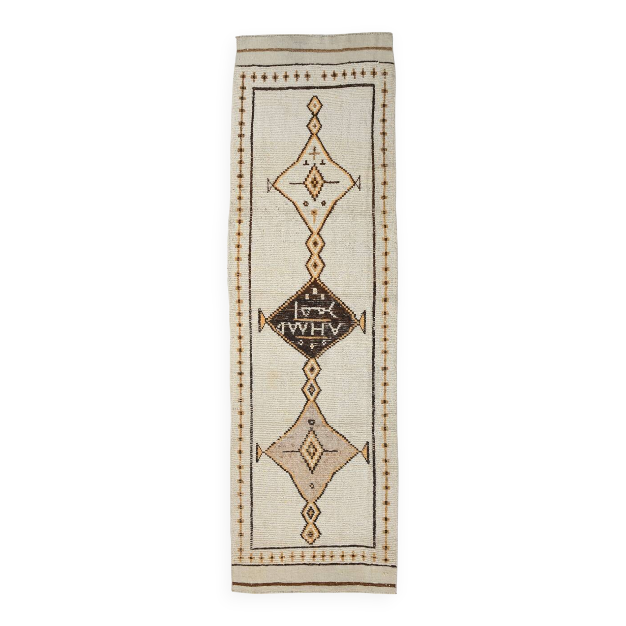 Beige & Brown Classic Turkish Runner Rug, 100x332Cm