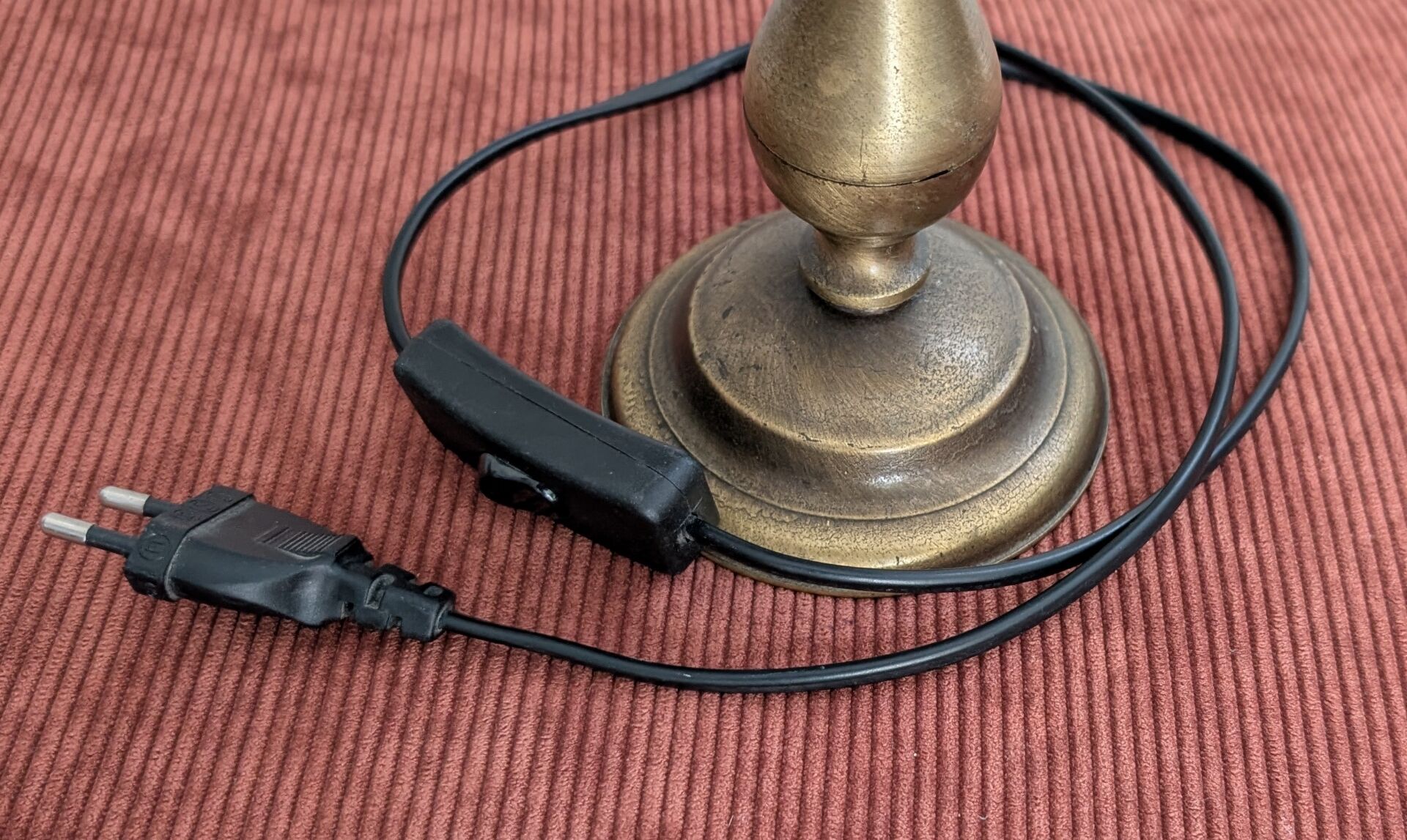 Vintage brass lamp. Black lampshade.