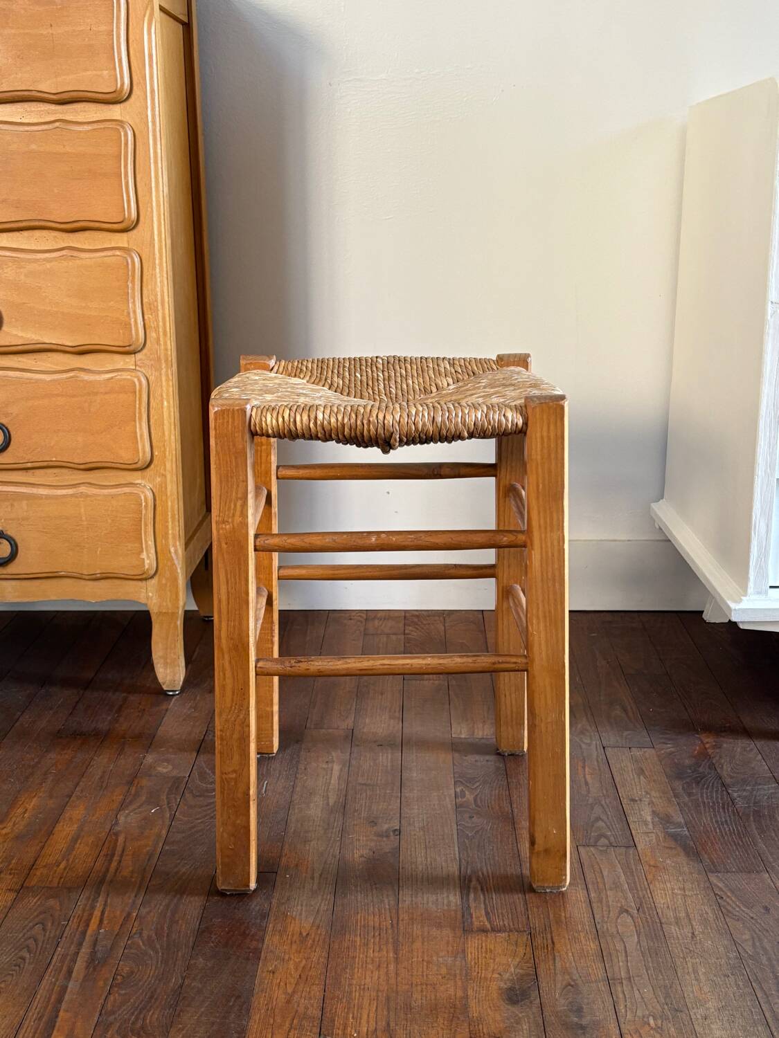 Wooden and straw stool