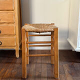 Wooden and straw stool