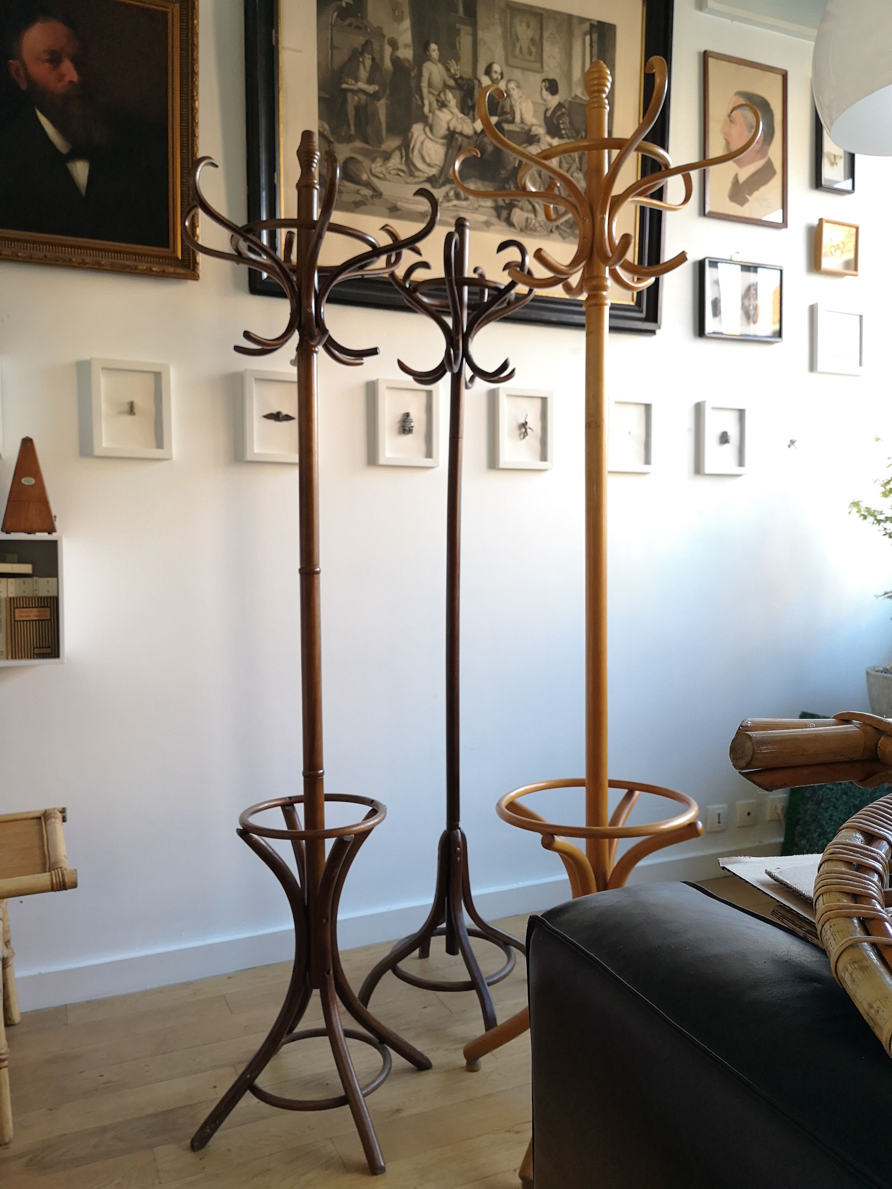 Dark wooden parrot coat holder