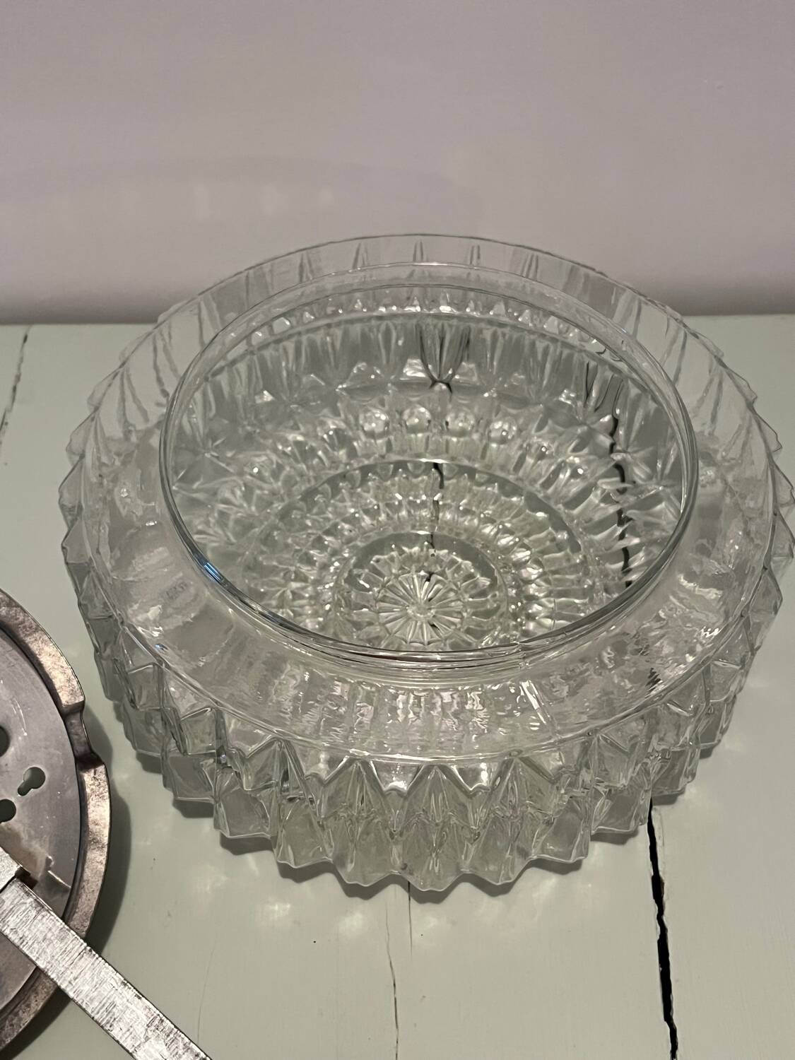 Vintage round molded glass ceiling light from the 70s