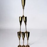 Brutalist champagne glasses in brass, set of 6, Spain, 1970s