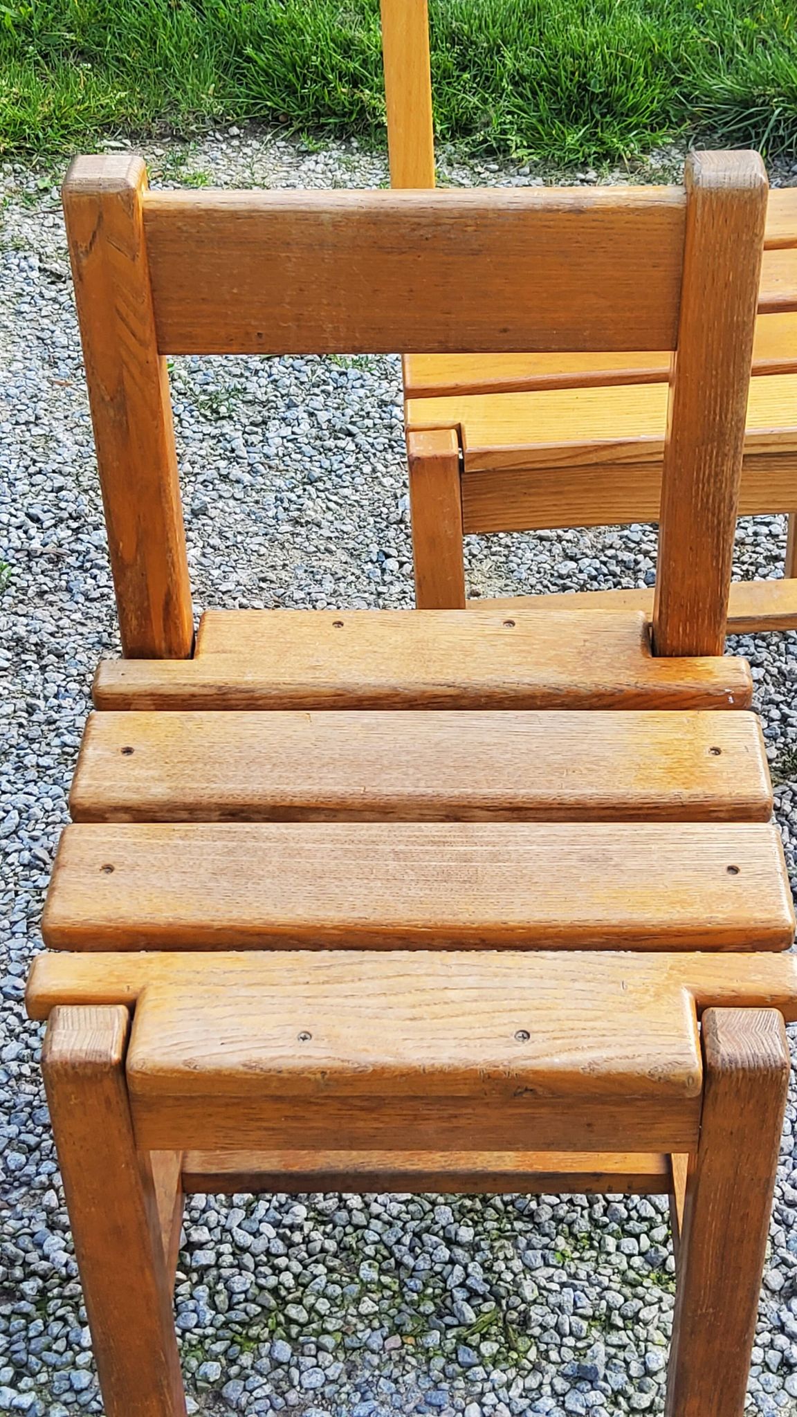 Set of 4 70s brutalist oak chairs