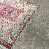 Turkish carpet handmade yellow background pink decoration, 127x91 cm