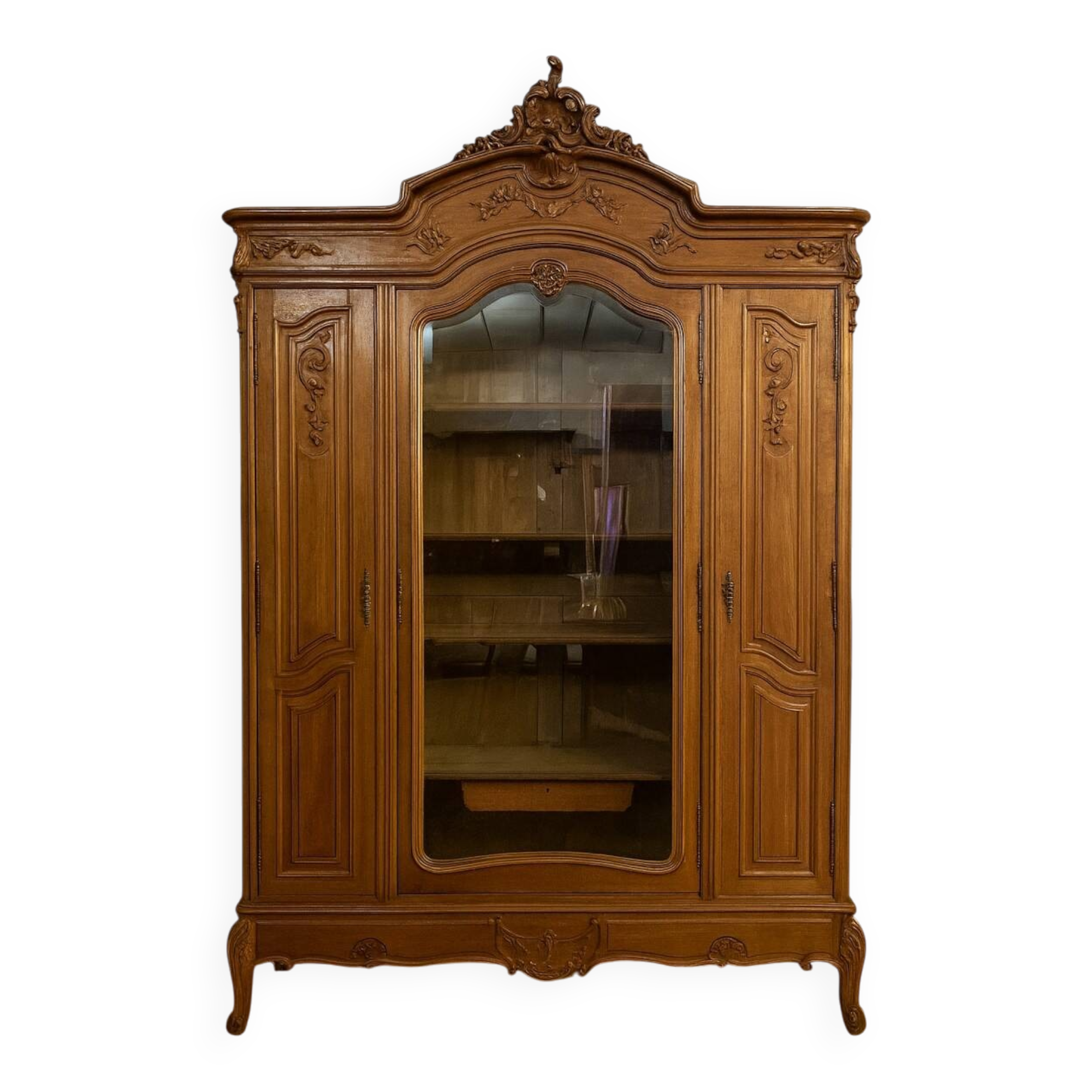 Louis XV rococo style library in carved walnut