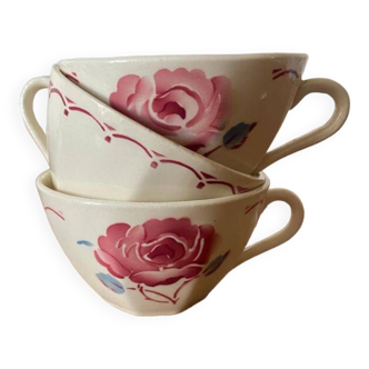 3 tasses à café Badonwiller, roses rouges & bleues
