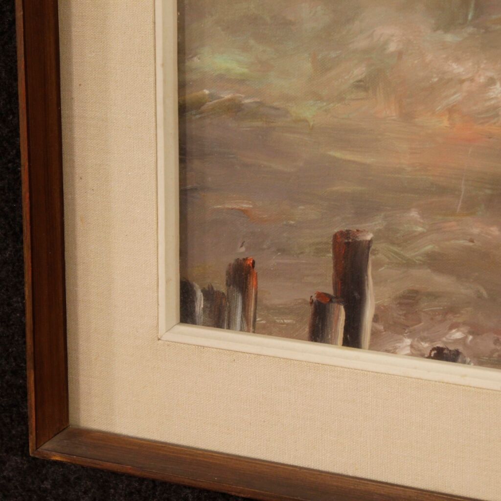 Italian seascape painting in impressionist-style from 20th century