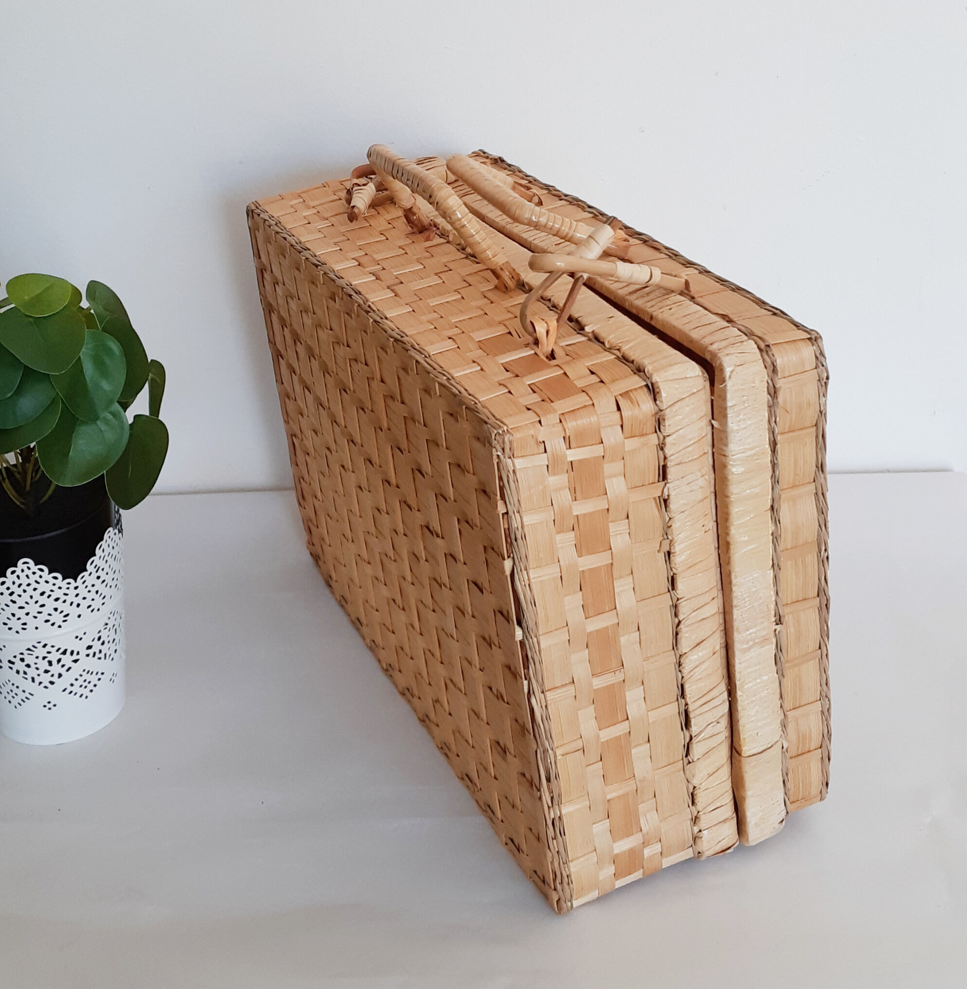 Rattan suitcase, wicker, vanity