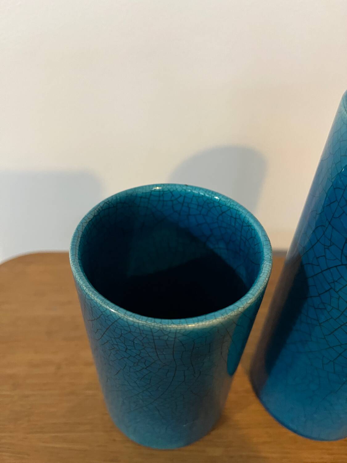Paire de vases céramique turquoise style Lachenal