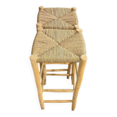 Set of 2 wooden stools – straw seat
