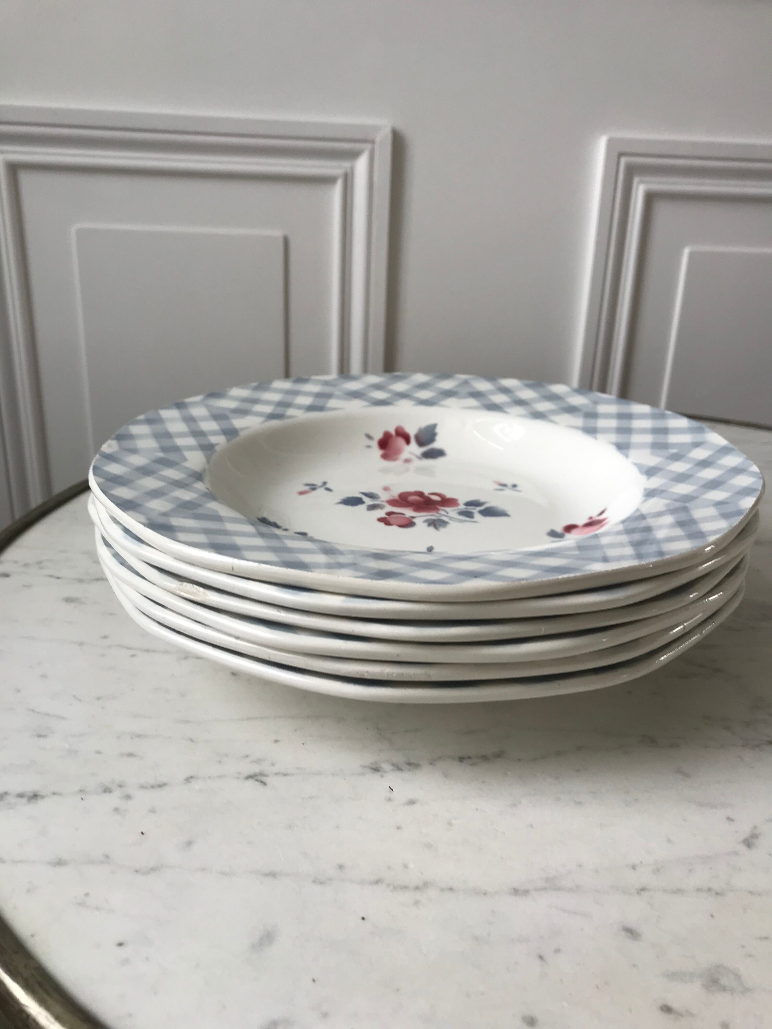 set of 6 hollow plates Digoin Sarreguemines model "Bastia" years 30-40
