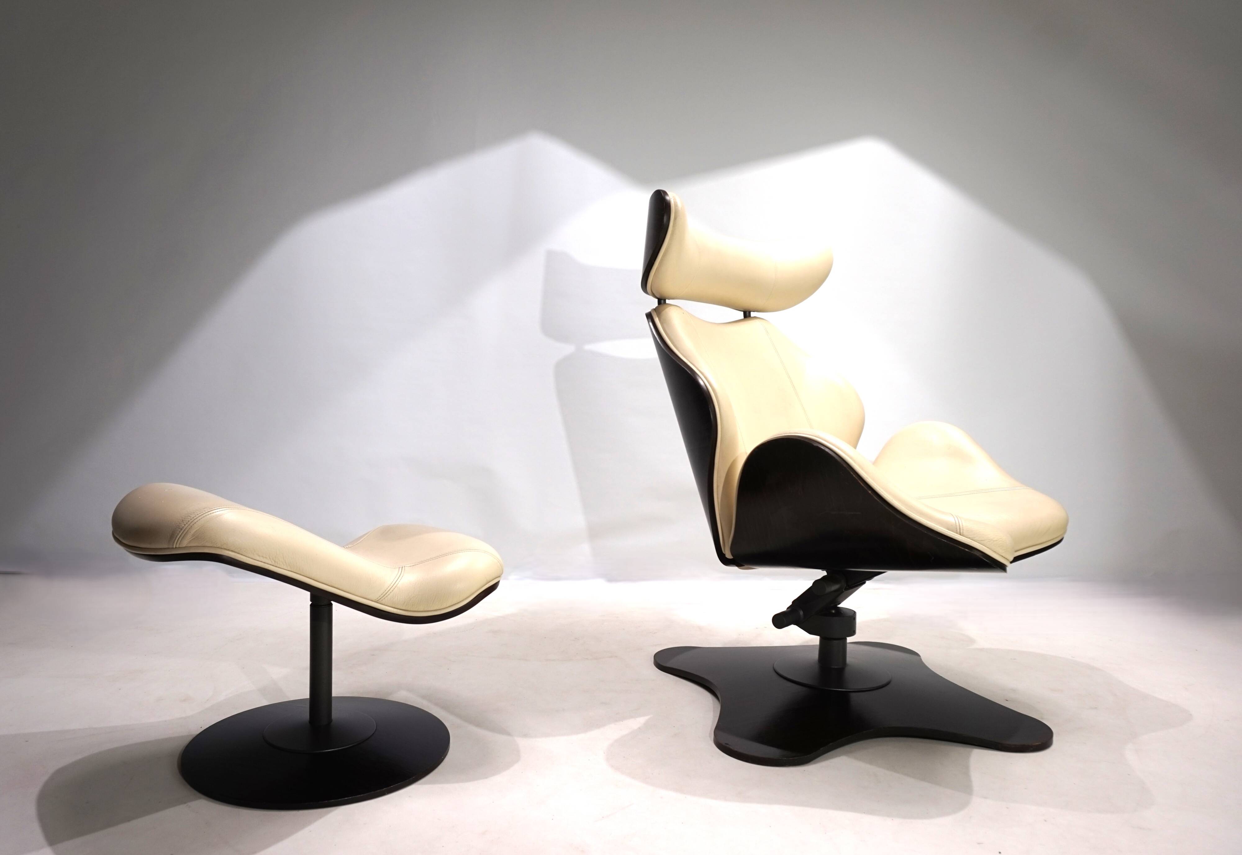 Stokke Varier Tok leather armchair with ottoman by Toshiyuki Kita, 1990