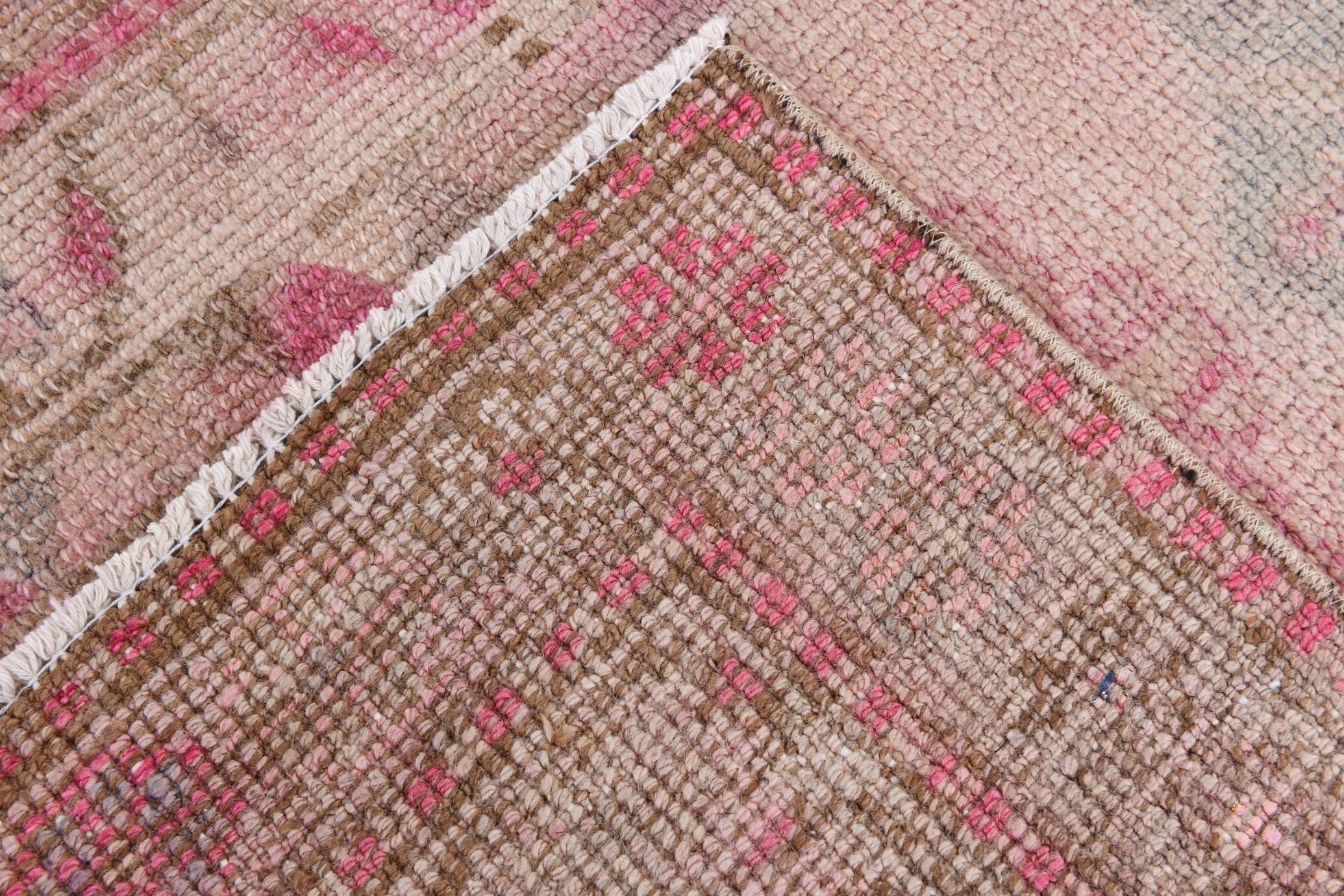 3x12 Soft Pink & Brown Turkish Runner Rug, 86x374CM