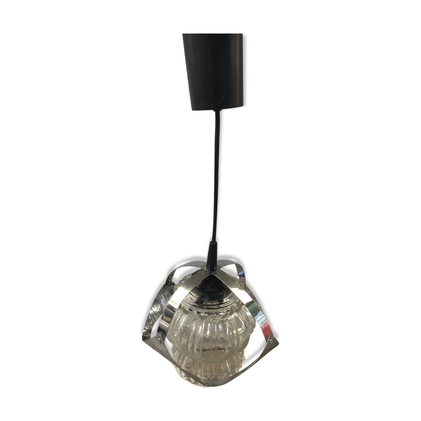 Vintage 70s molded glass hanging lamp