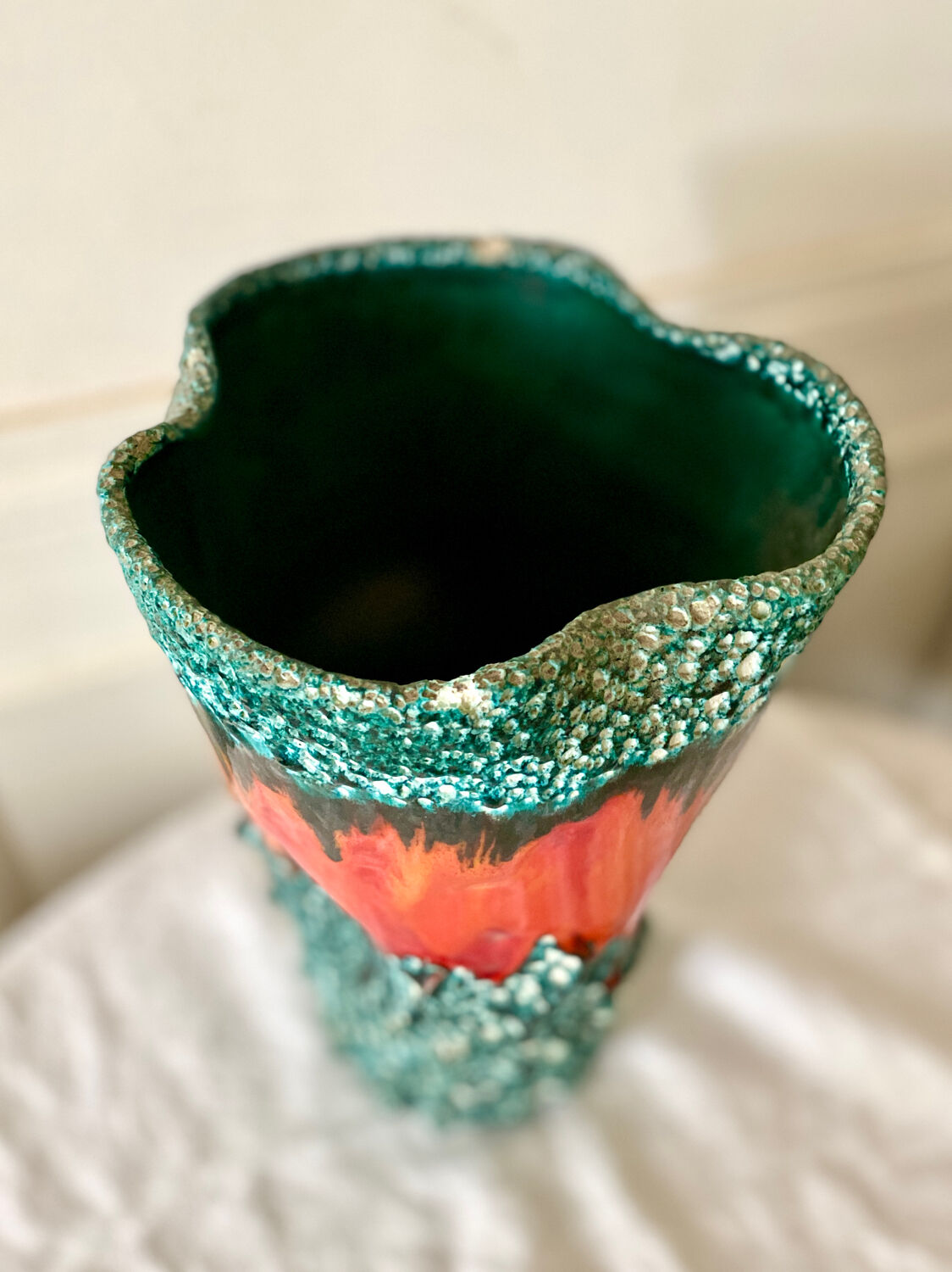 Large Fat Lava Vallauris Sea Foam Vase