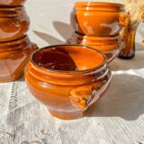 6 vintage ceramic lion head onion soup bowls in the Emile Henry style - honey and black, made in France - traditional elegance