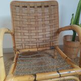 Vintage rattan and braided rope armchair