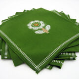 Lot 6 napkins in green Dralon - white flower patterns - vintage 60s