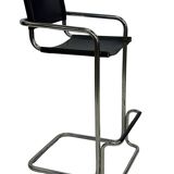 Tabouret de bar vintage en cuir noir et chrome, Italie