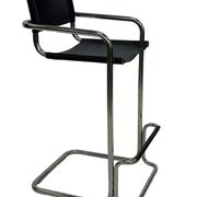 Tabouret de bar vintage en cuir noir et chrome, Italie