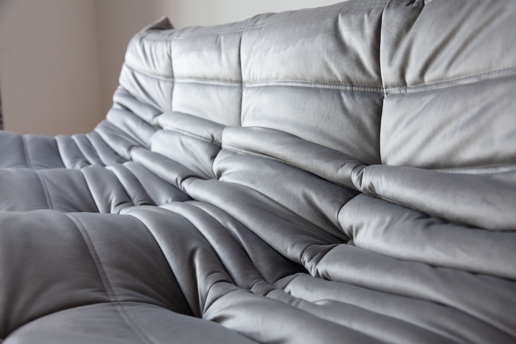 3 seater Togo grey velvet sofa designed by Michel Ducaroy 1973