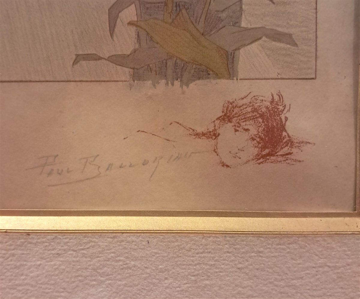 Paul Balluriau, "Twilight", signed lithograph, late 19th century.