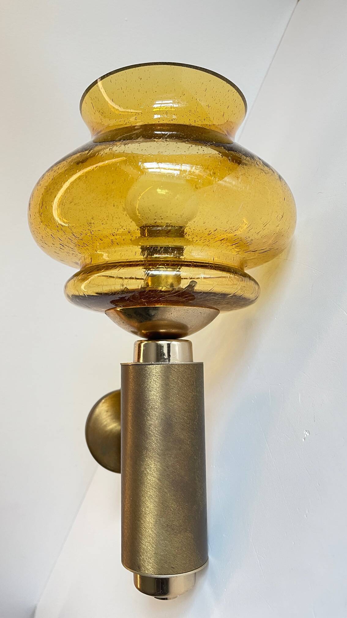 Vintage bubble glass brass applique