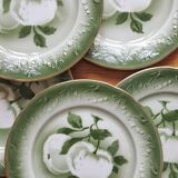 7 earthenware dessert plates with apple decoration and barbotine outline KG Lunéville