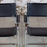 Cantilever armchair in chromed metal and black leather, 1970